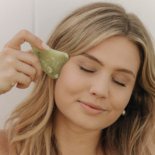 NATIV SENS Genuine Jade Gua Sha Facial Scraping Tool - Neck & Decolletage - Wrinkle Smoothing Anti-aging Facial Muscle & Skin Trainer